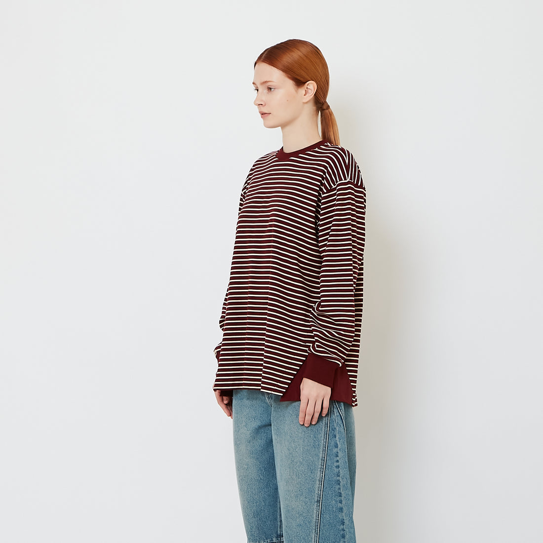 Women Striped Combined Top - Wine - SW2608155A