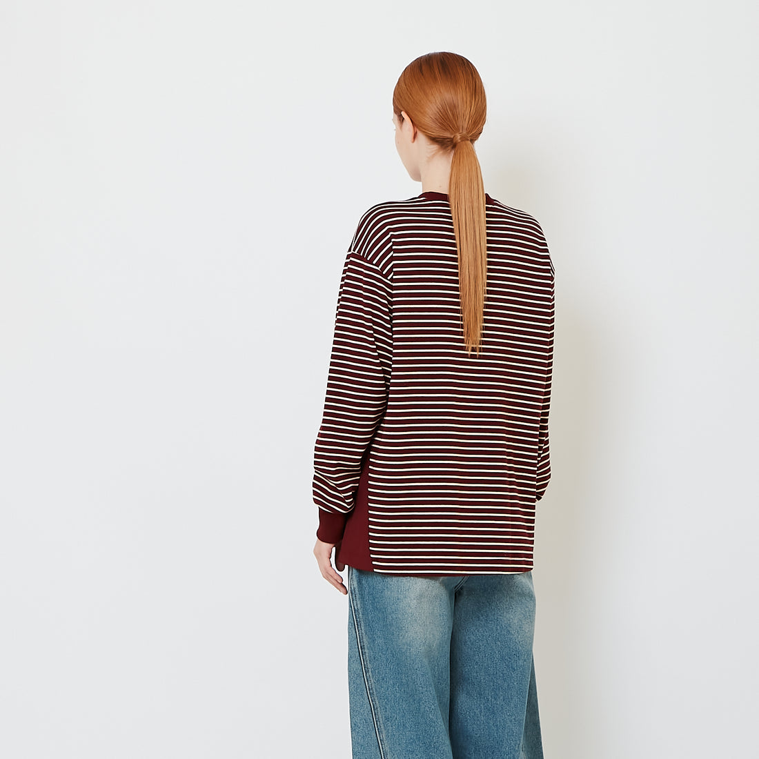 Women Striped Combined Top - Wine - SW2608155A