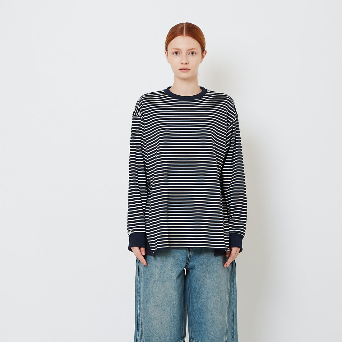 Women Striped Combined Top - Navy - SW2608155B