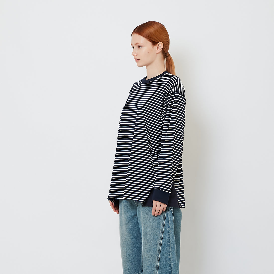 Women Striped Combined Top - Navy - SW2608155B