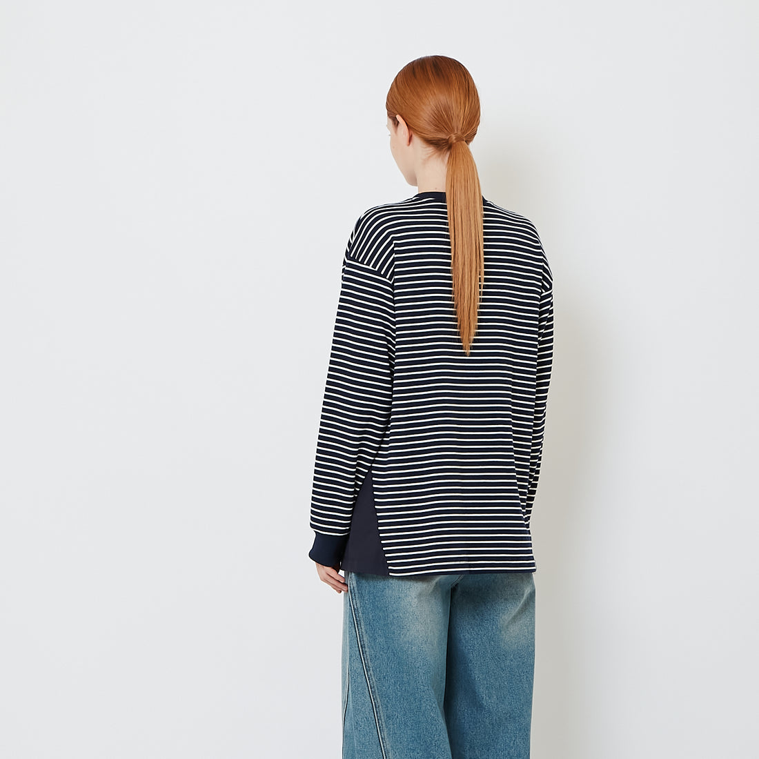 Women Striped Combined Top - Navy - SW2608155B