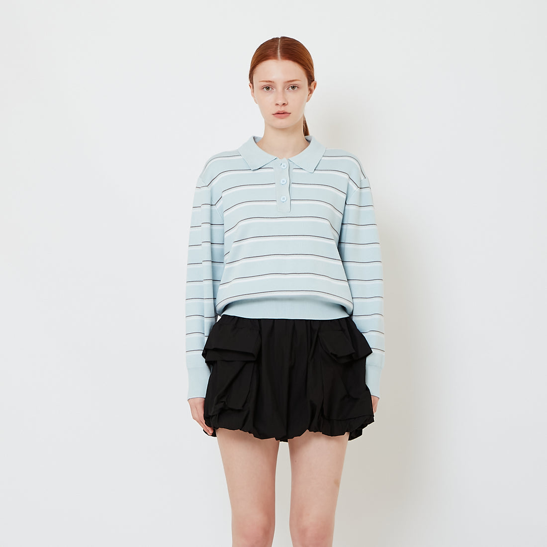 Women Striped Polo Sweater - Blue - SW2608158A