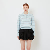 Women Striped Polo Sweater - Blue - SW2608158A