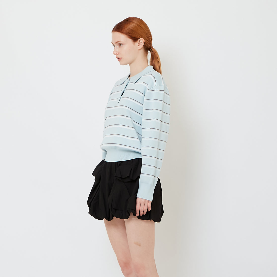 Women Striped Polo Sweater - Blue - SW2608158A