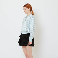 Women Striped Polo Sweater - Blue - SW2608158A