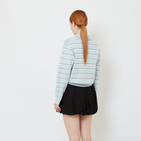 Women Striped Polo Sweater - Blue - SW2608158A