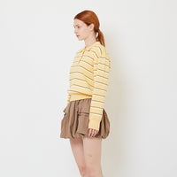 Women Striped Polo Sweater - Yellow - SW2608158B