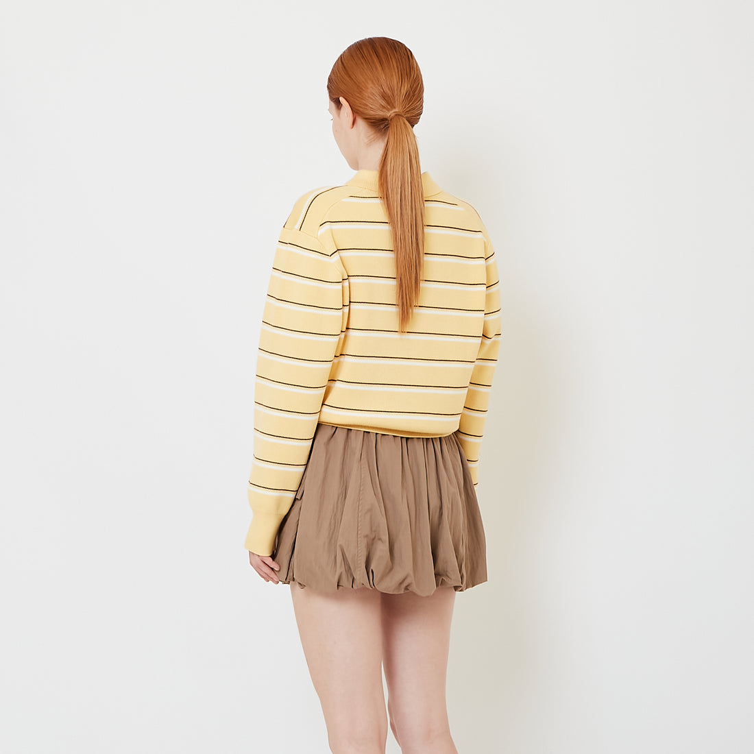 Women Striped Polo Sweater - Yellow - SW2608158B