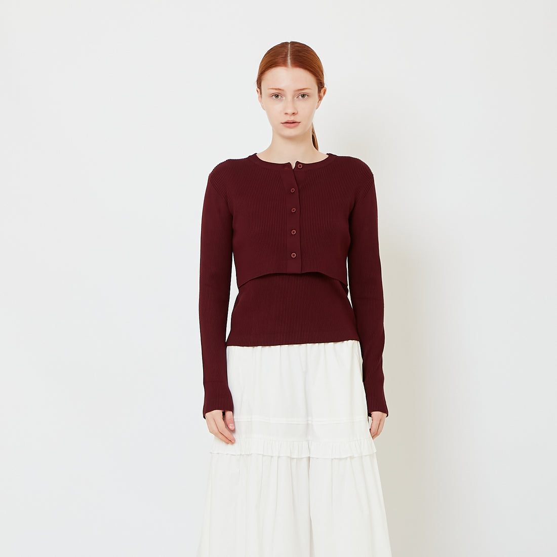 Women 2-in-1 Rib-Knit Top - Wine - SW2608159A