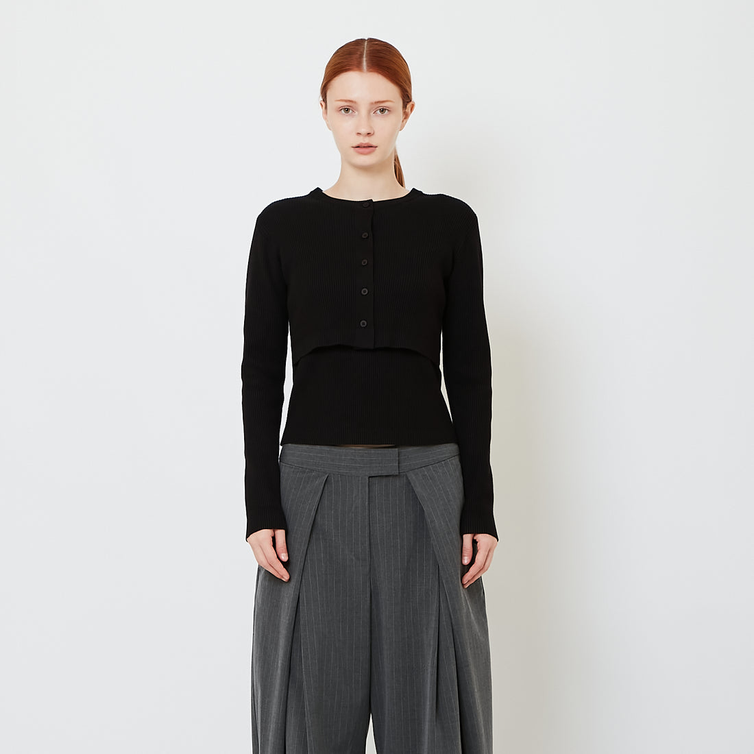Women 2-in-1 Rib-Knit Top - Black - SW2608159B