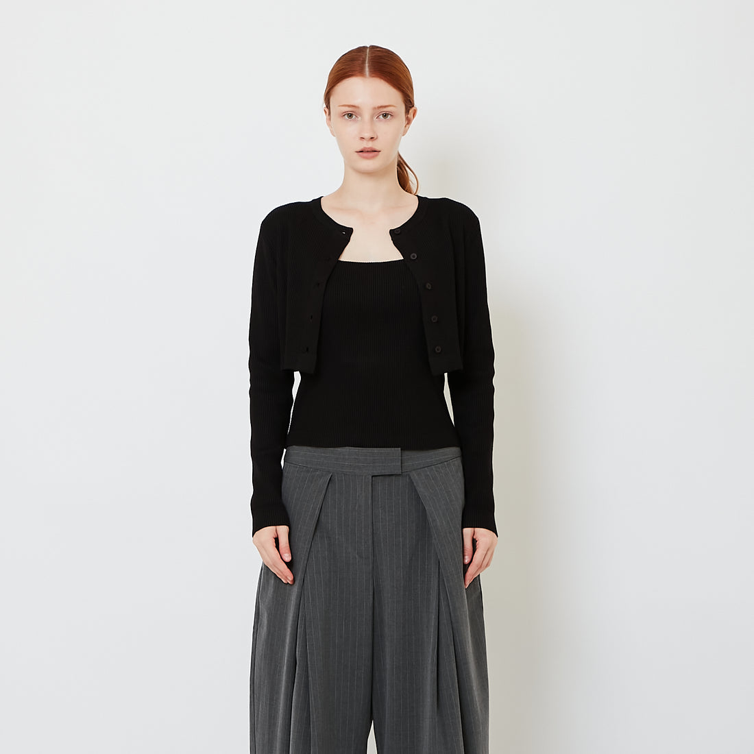 Women 2-in-1 Rib-Knit Top - Black - SW2608159B
