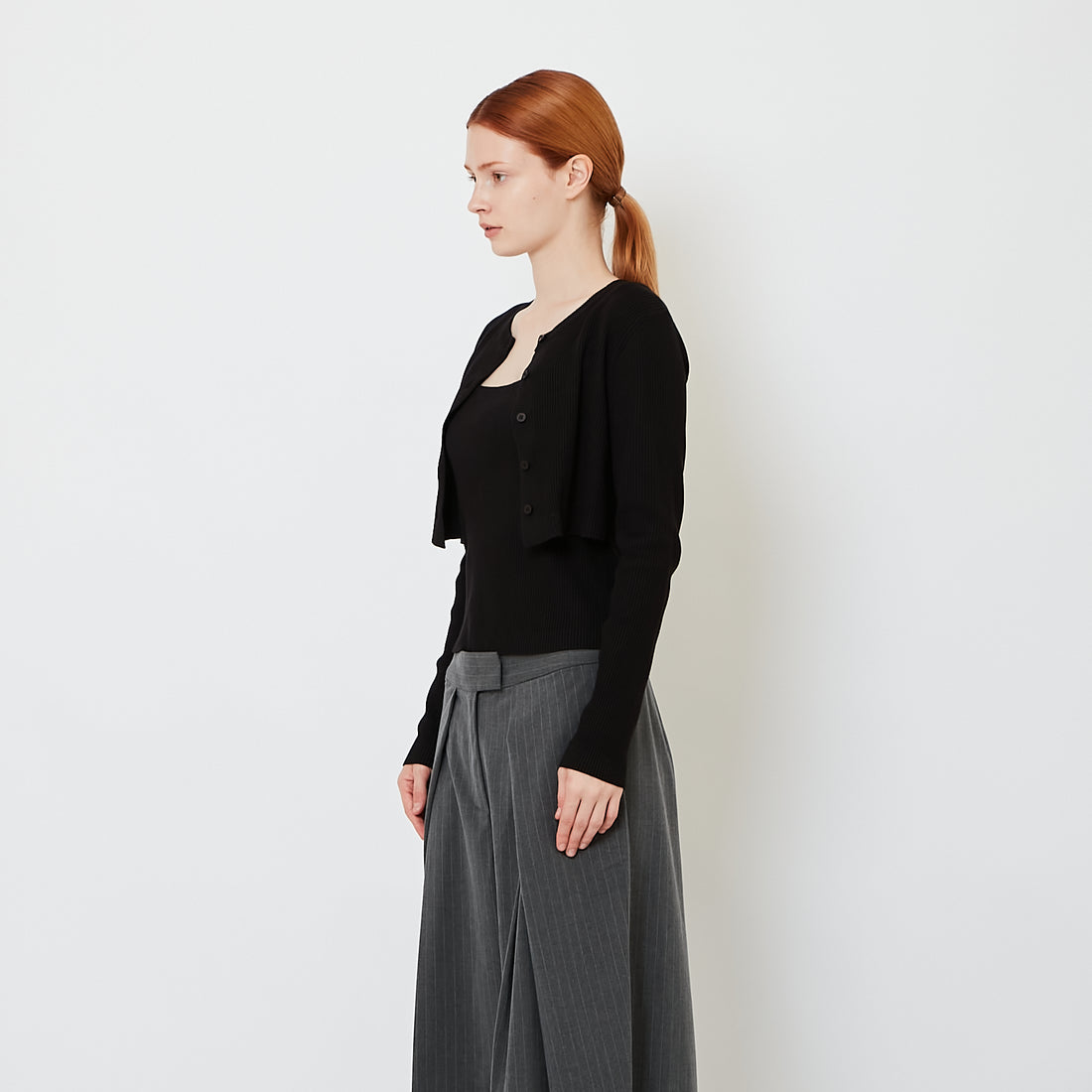 Women 2-in-1 Rib-Knit Top - Black - SW2608159B