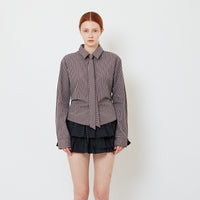 Women Checkered Shirt with Tie - Blue - SW2608161B