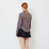 Women Checkered Shirt with Tie - Blue - SW2608161B