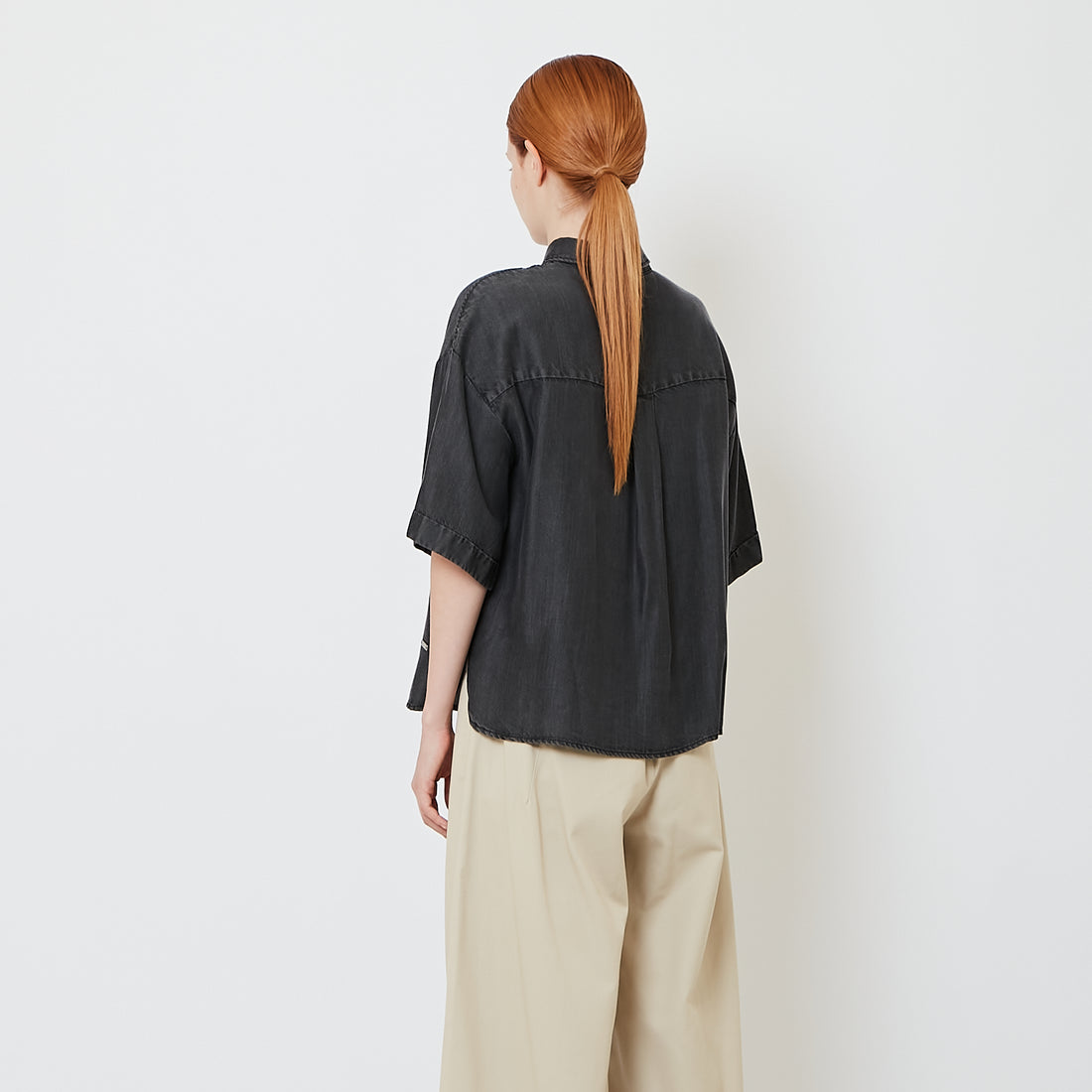 Women Chambray Shirt - Black - SW2608166B