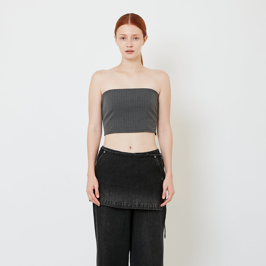 Women Pinstripes Tube Top - Dark Grey - SW2608170A
