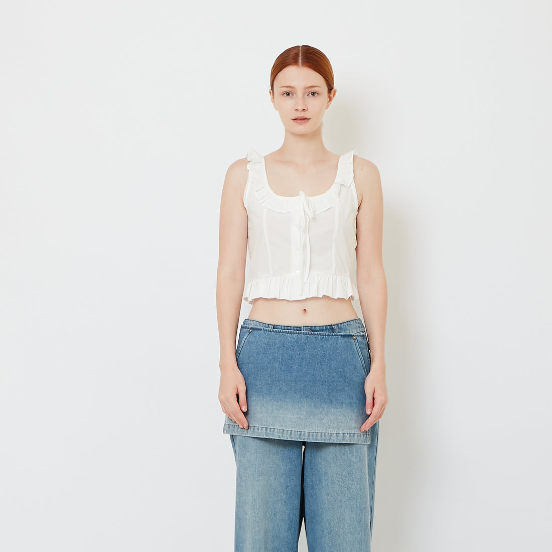 Women Ruffle Tank Top - Off White - SW2608171A