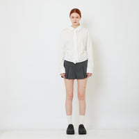 Women Pinstripes Pleated Shorts - Dark Grey - SW2608173A