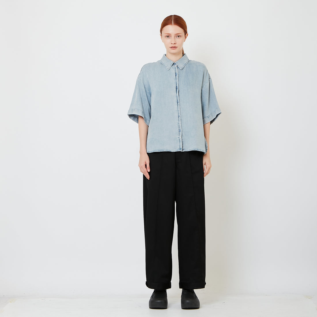Women Wide Leg Long Pants - Black - SW2608174B