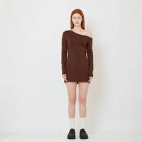 Women Off-Shoulder Dress - Brown - SW2608177A