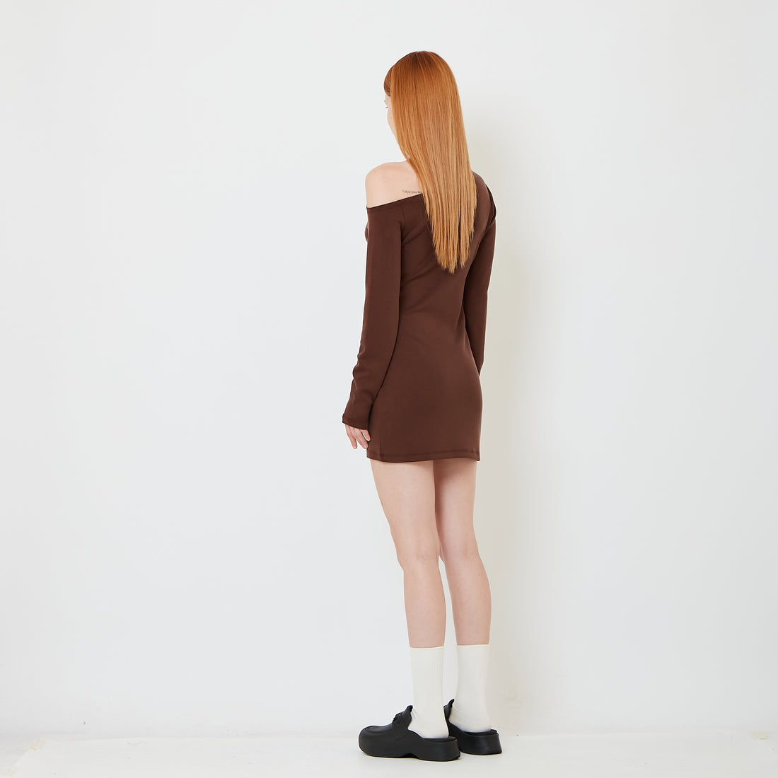 Women Off-Shoulder Dress - Brown - SW2608177A