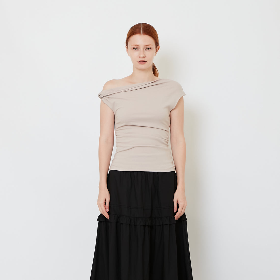 Women One Shoulder Knit Top - Grey - SW2608179B