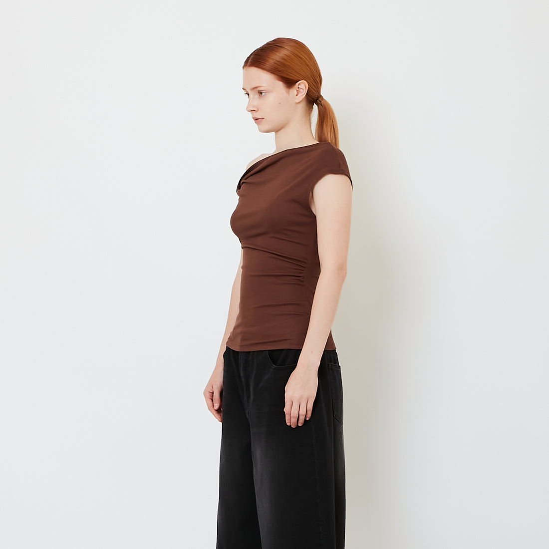 Women One Shoulder Knit Top - Brown - SW2608179C