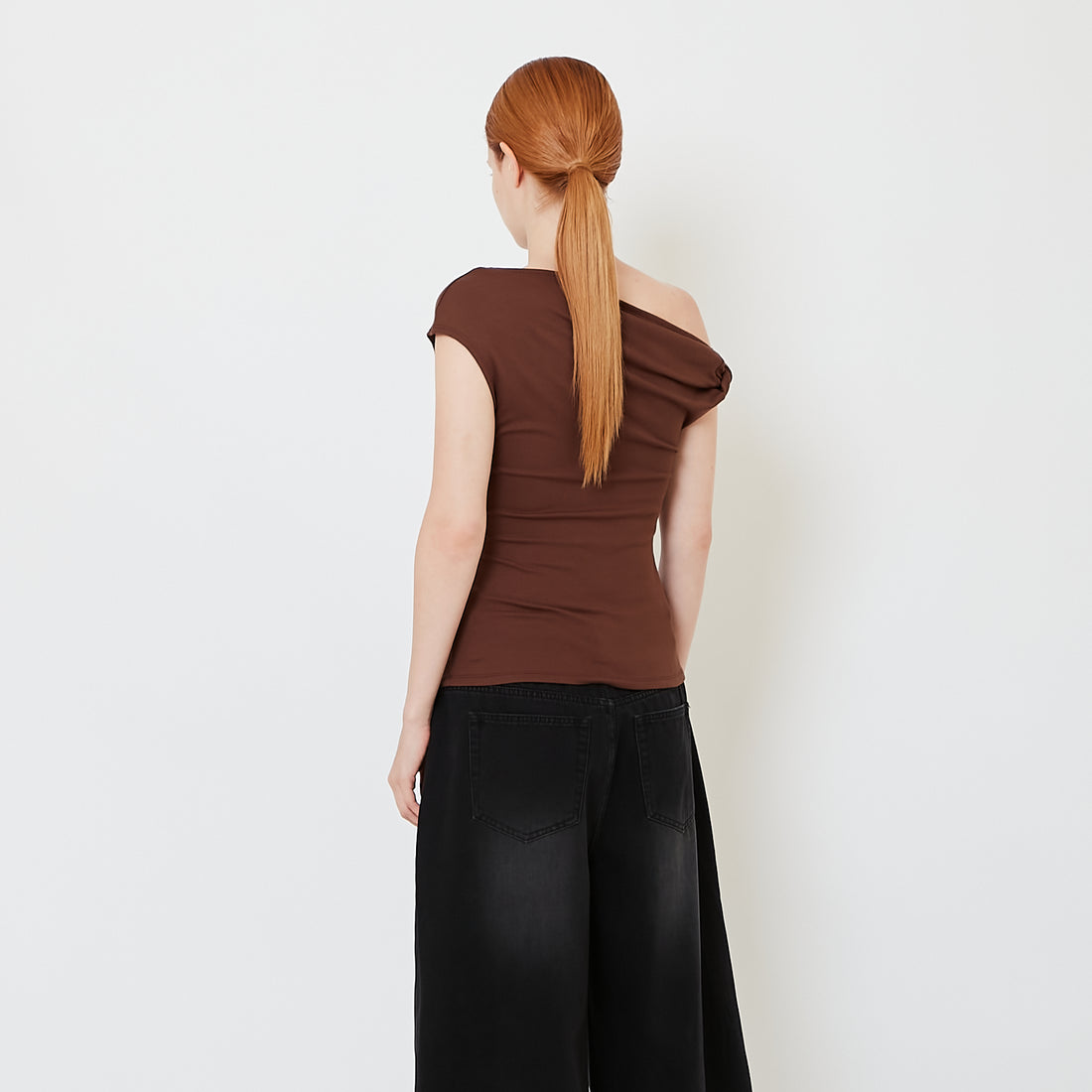 Women One Shoulder Knit Top - Brown - SW2608179C