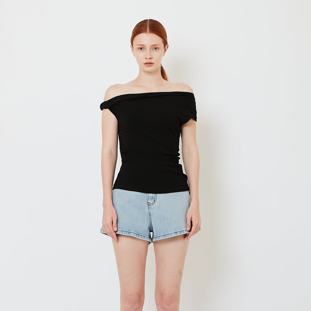 Women One Shoulder Knit Top - Black - SW2608179D