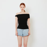 Women One Shoulder Knit Top - Black - SW2608179D