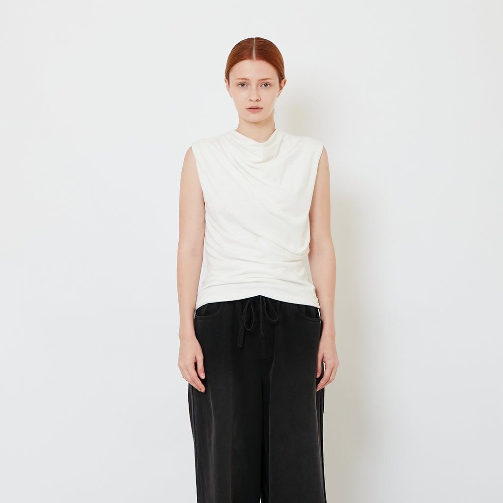 Mock Neck Draped Tank Top - Off White - SW2609237A