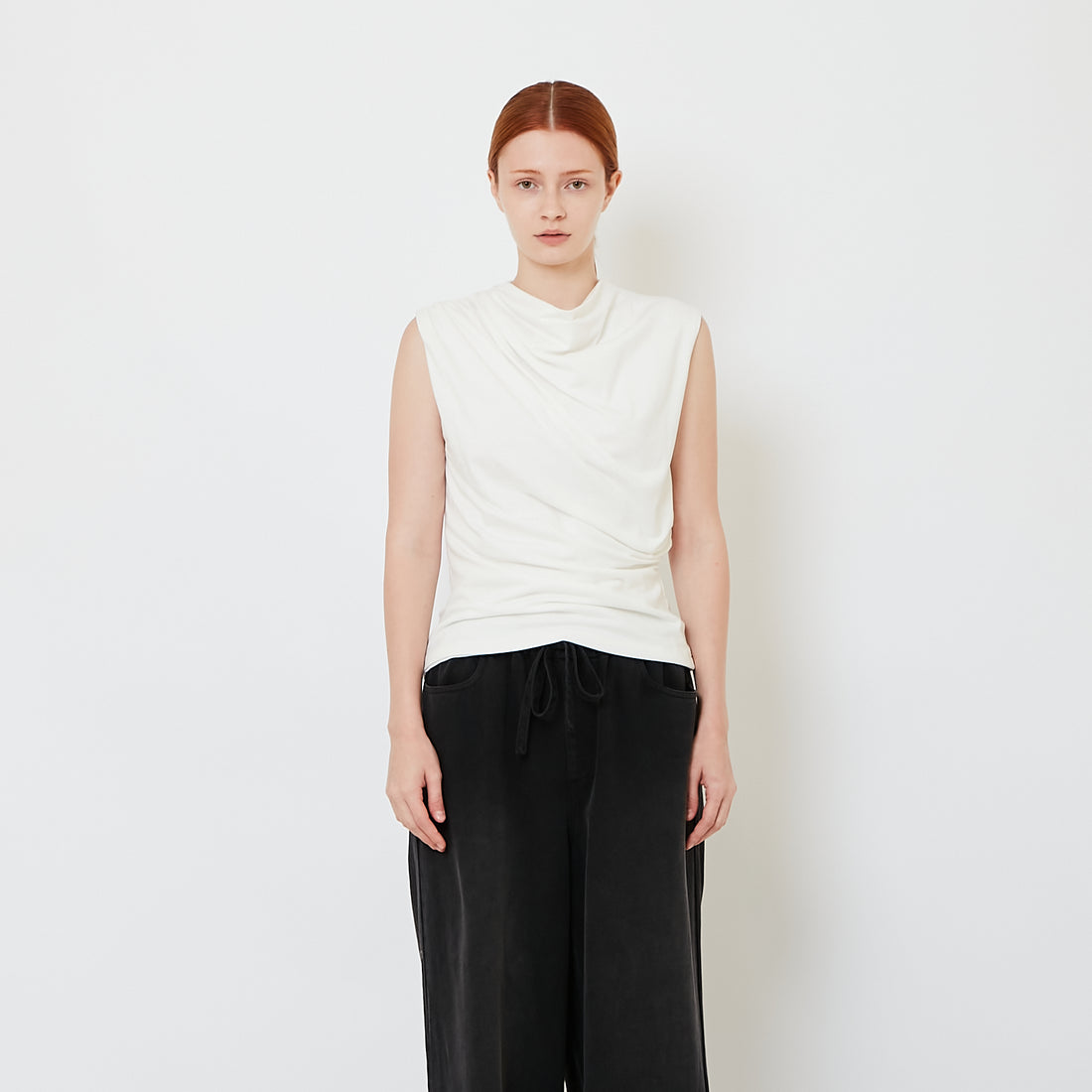 Mock Neck Draped Tank Top - Off White - SW2609237A