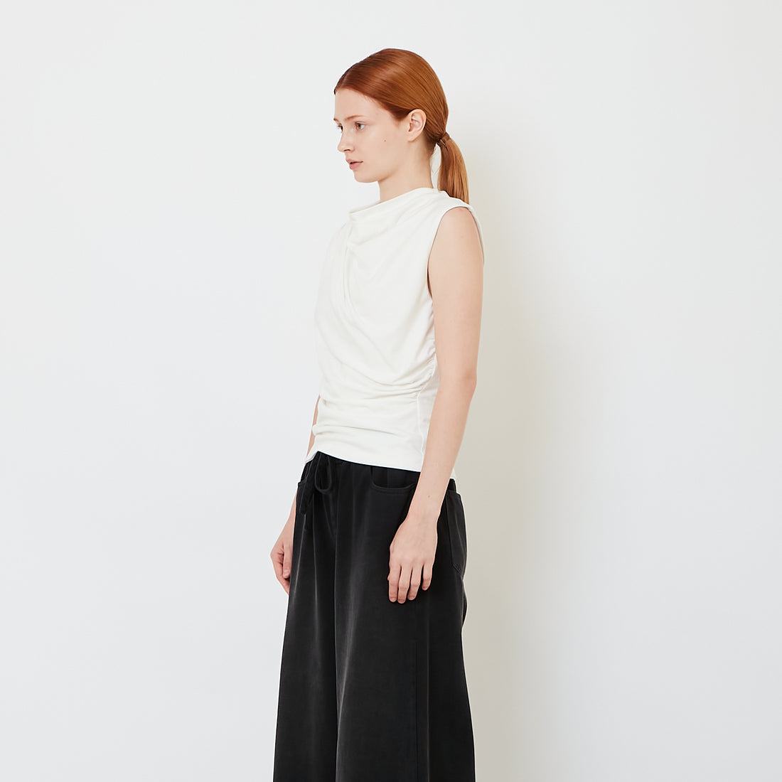 Mock Neck Draped Tank Top - Off White - SW2609237A