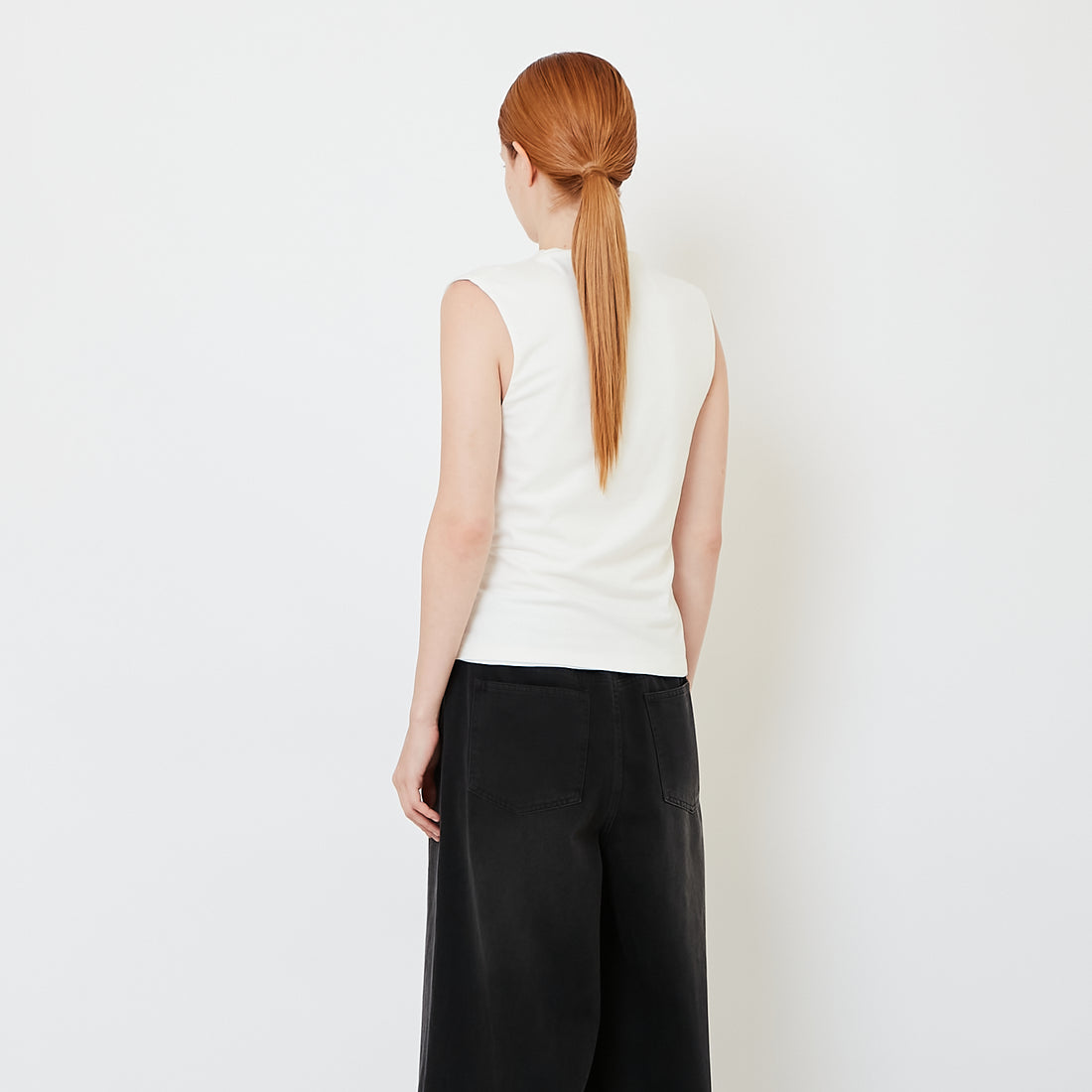 Mock Neck Draped Tank Top - Off White - SW2609237A