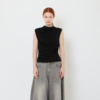 Mock Neck Draped Tank Top - Black - SW2609237B