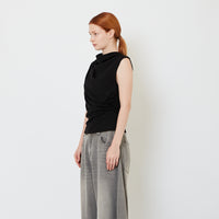 Mock Neck Draped Tank Top - Black - SW2609237B