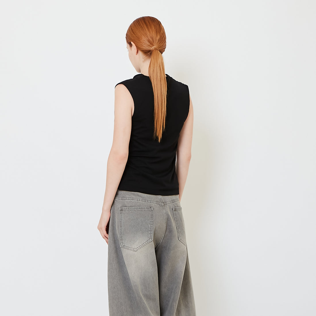Mock Neck Draped Tank Top - Black - SW2609237B