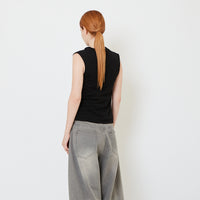 Mock Neck Draped Tank Top - Black - SW2609237B