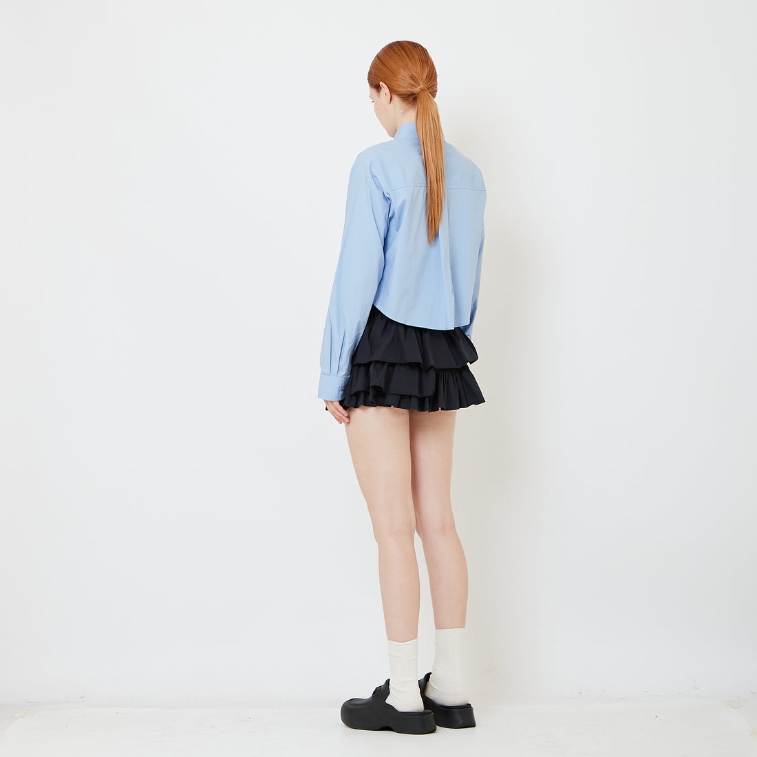 Women Double Waisted Ruffle Skirt - Navy - SW2609240B