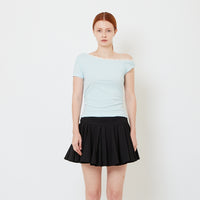 Women Off Shoulder Knit Top with Lace - Light Blue - SW2609241A