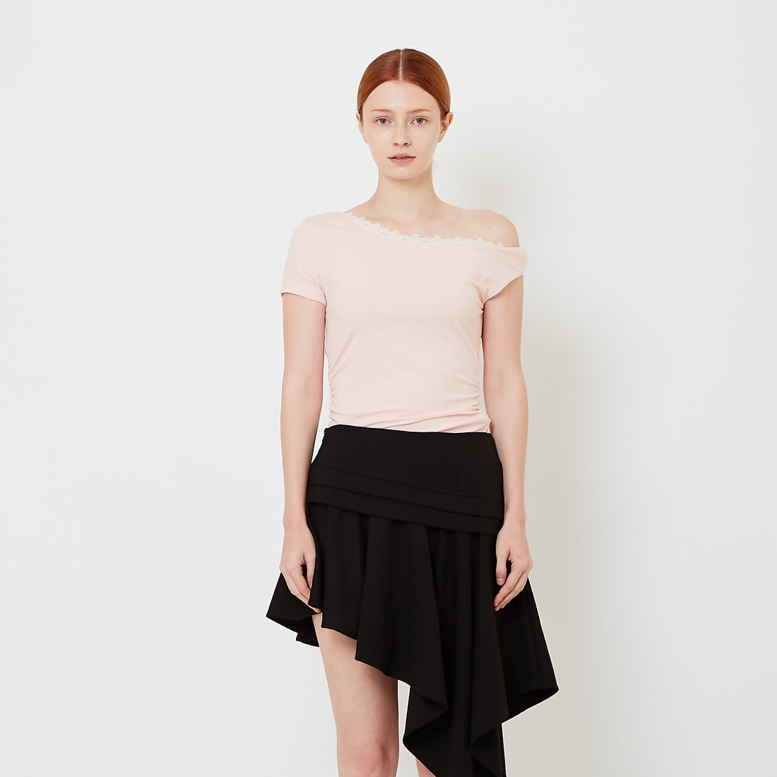Women Off Shoulder Knit Top with Lace - Pink - SW2609241B