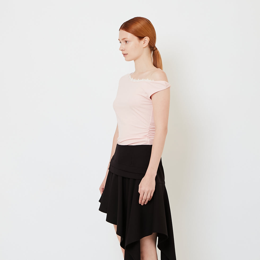 Women Off Shoulder Knit Top with Lace - Pink - SW2609241B