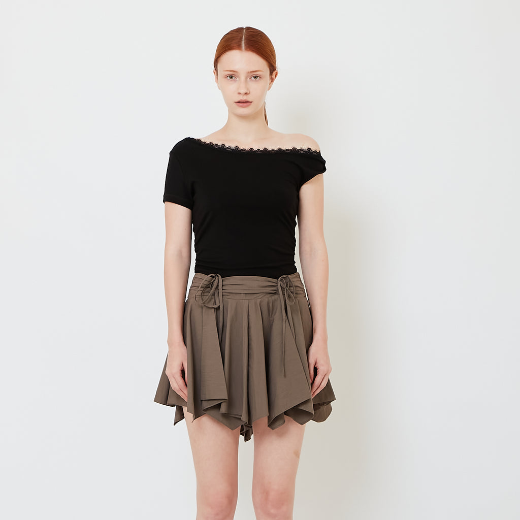 Women Off Shoulder Knit Top with Lace - Black - SW2609241C