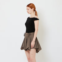 Women Off Shoulder Knit Top with Lace - Black - SW2609241C