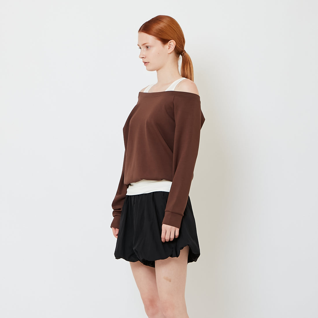 Women 2-in-1 Off Shoulder Top - Brown - SW2609243B