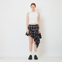 Women Checkered Asymmetrical Skirt - Black - SW2609247A