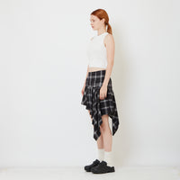 Women Checkered Asymmetrical Skirt - Black - SW2609247A