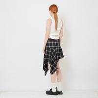 Women Checkered Asymmetrical Skirt - Black - SW2609247A
