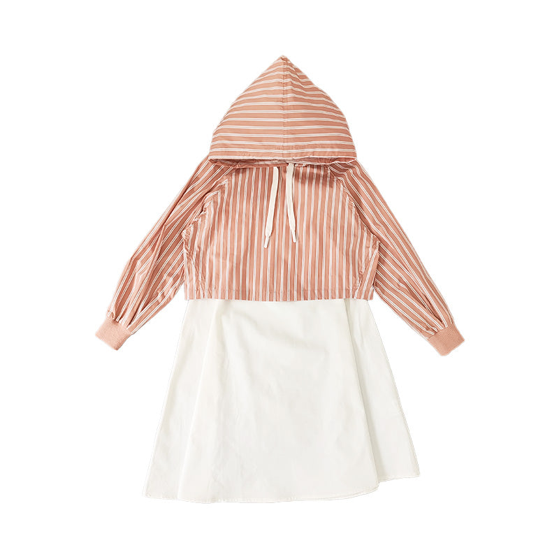 Girl Striped 2 in 1 Hoodie Dress - Blush - SG2212137A