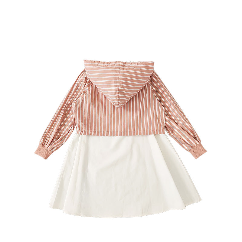 Girl Striped 2 in 1 Hoodie Dress - Blush - SG2212137A